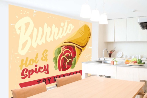 Vlies Fototapete - Burrito Vintage Plakat 375 x 250 cm